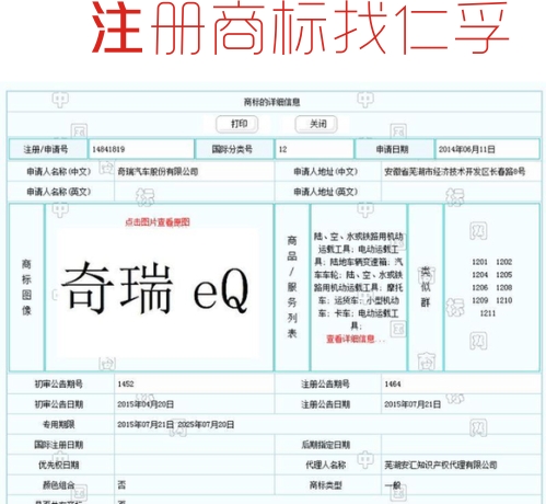 車界的奔馳”EQ“商標對“奇瑞 eQ